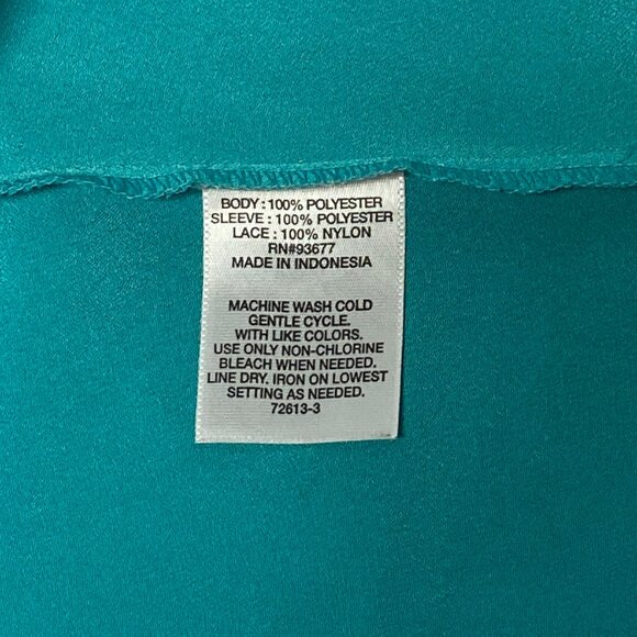 Allen B Allen Schwartz Sheer Lace Bodice Cap Sleeve Back Zip Top Turquoise Black - Picture 11 of 11